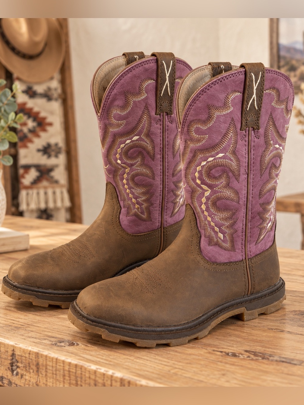 Twisted X Brown Leather Boots with Purple Shaft Size 7.5 NWT